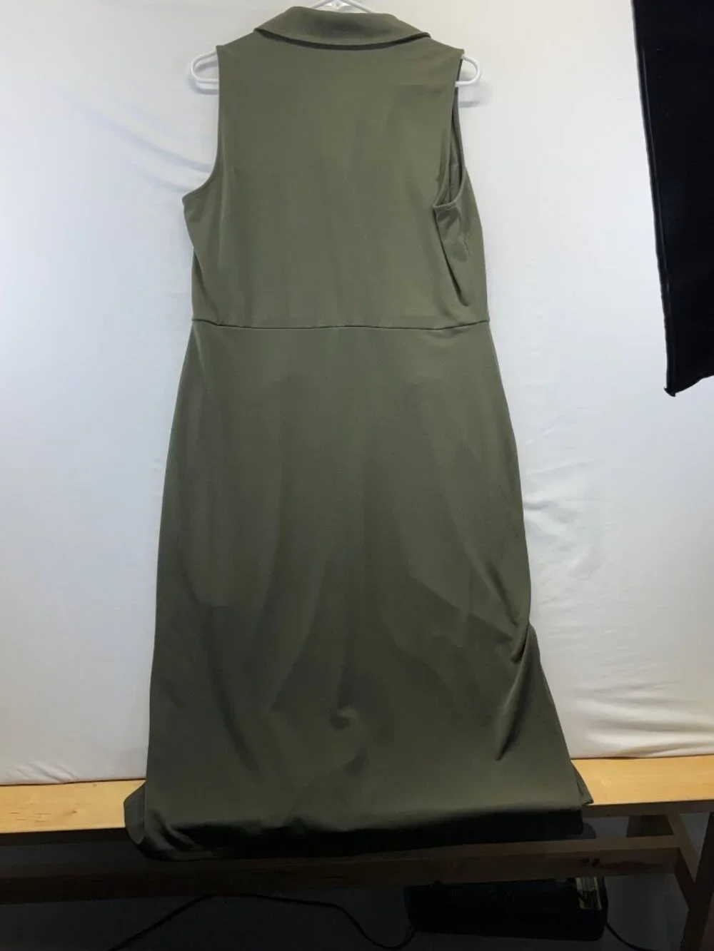 Michael Kors Olive Green Button Down Shirt Dress Sleeveless Faux Pockets Sz L - Picture 2 of 7